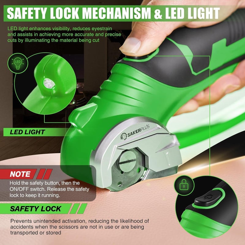 SakerPlus Cordless Electric Scissors,4V Rechargeable Cardboard Box Cutter Heavy Duty Fabric Scissor with Safety Lock & LED Light,Power Rotary Cutter for Leather Carpet Plastic Cutting,Sewing,Crafting - Image 3